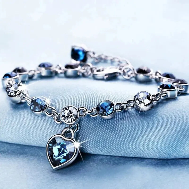 Blue Crystal Heart Charm