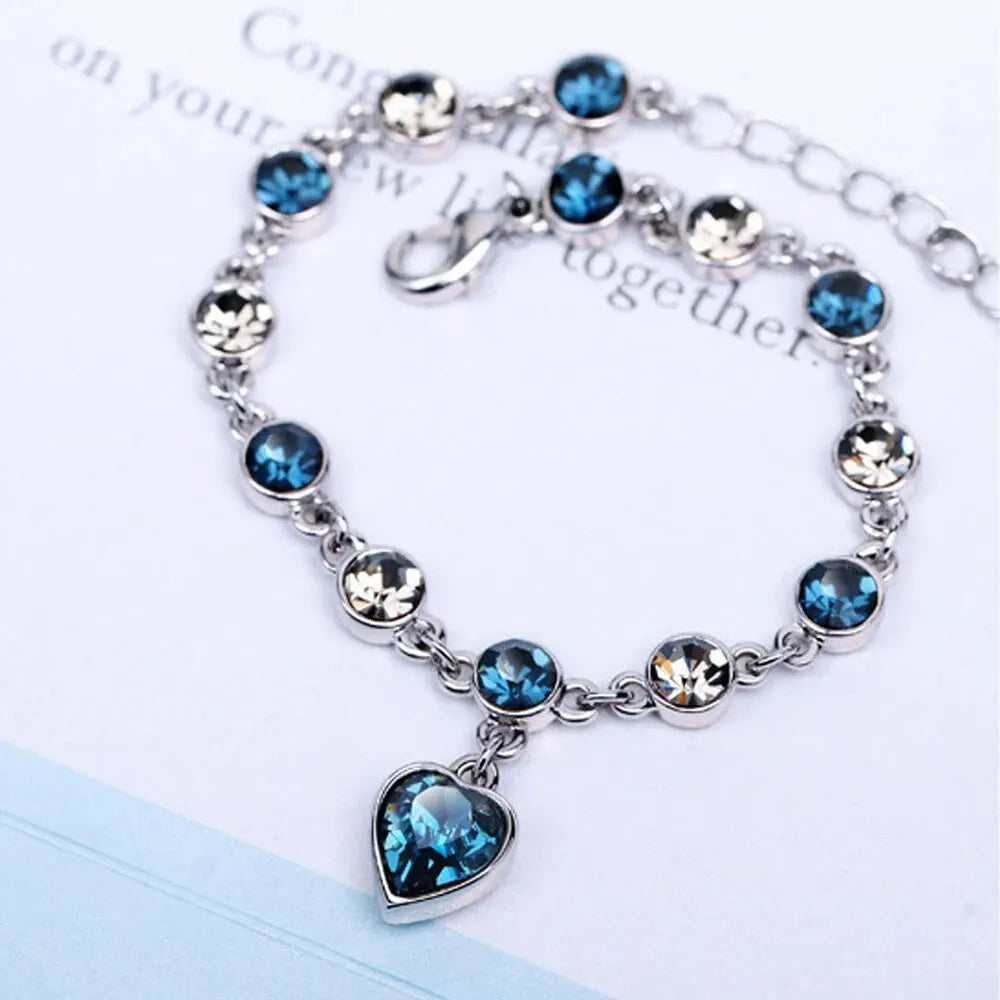 Blue Crystal Heart Charm