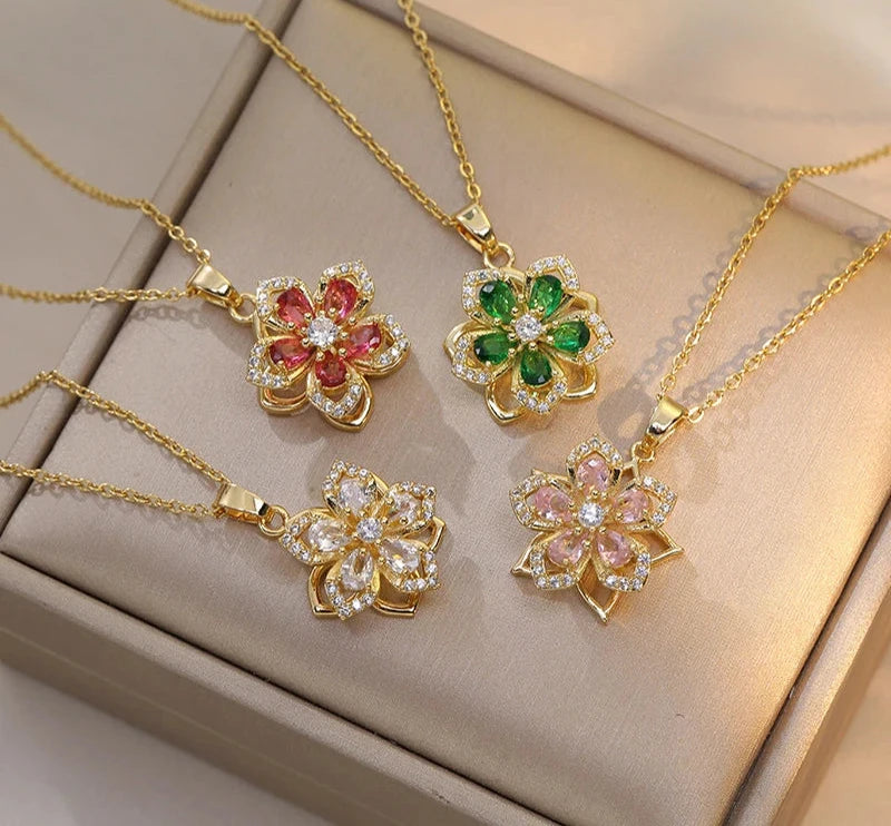 Rotatable Flower Necklace