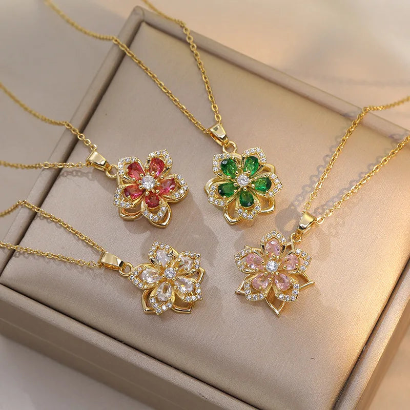 Rotatable Flower Necklace